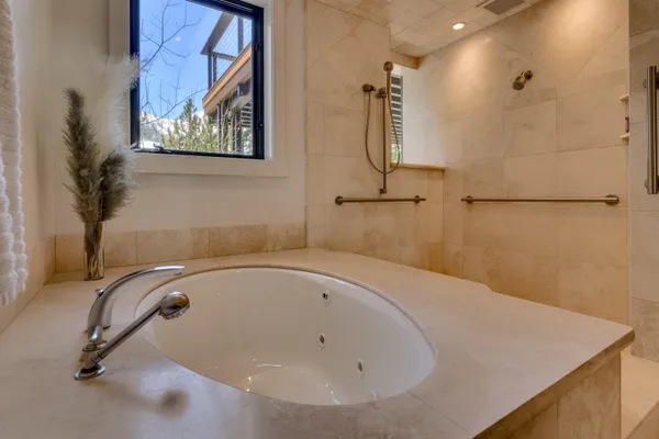 a bathroom with a tub