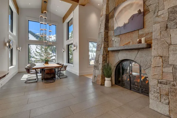a view of living room kitchen and dining area