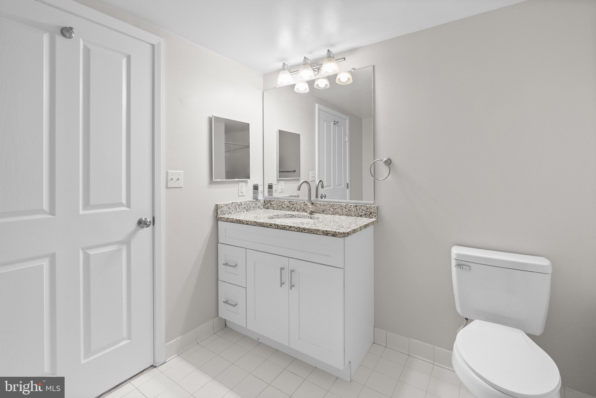 414 Water Street, Unit 1501 Baltimore, MD 21202 - Photo 19 of 21 a bathroom with a toilet a sink and a mirror