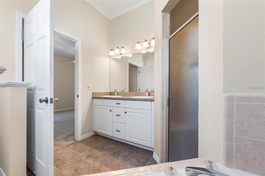 8668 Southwest 77th Avenue Gainesville, FL 32608 - Photo 24 of 29 a spacious bathroom with a granite countertop sink a mirror and a shower