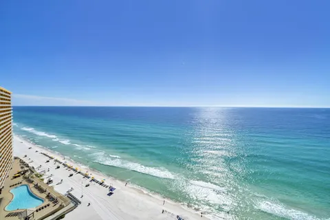 a view of an ocean from a terrace