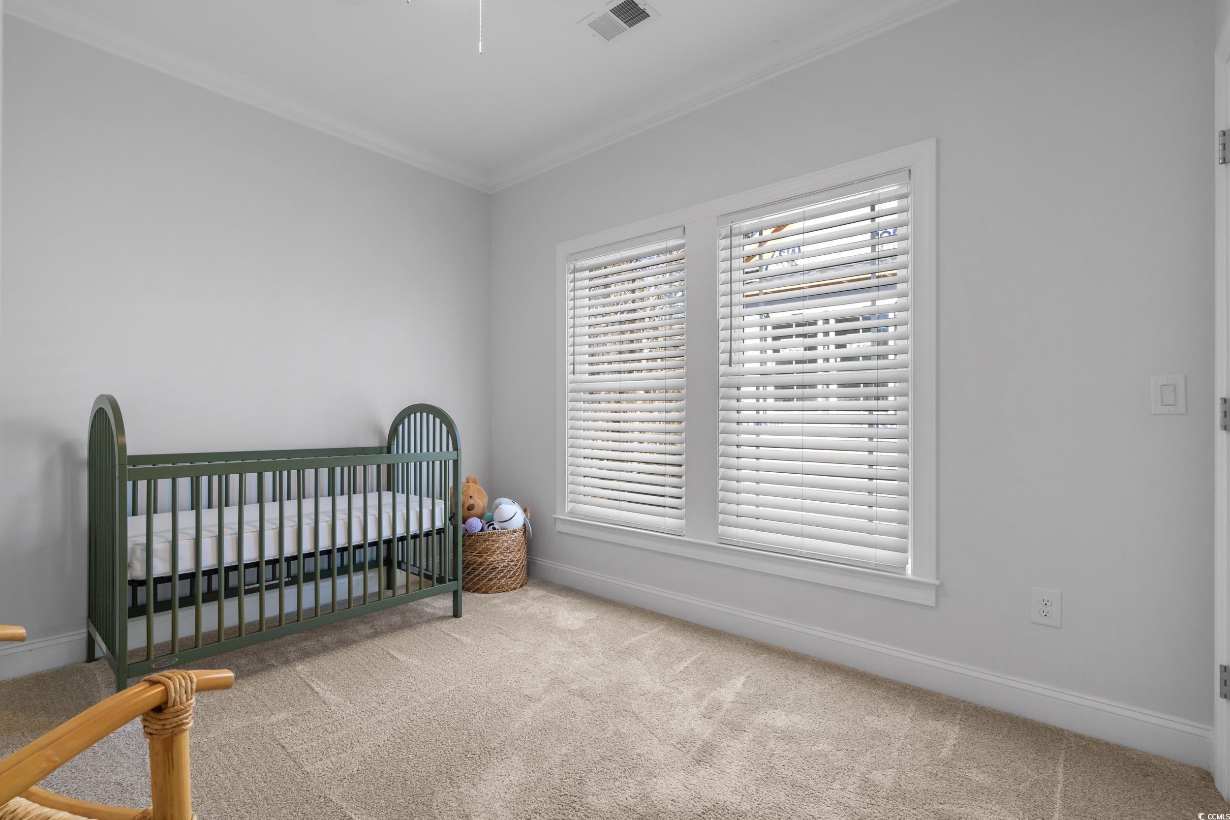 3021 Moss Bridge Lane Myrtle Beach, SC 29579 - Photo 31 of 40 Bedroom with a crib, crown molding, and light colored carpet