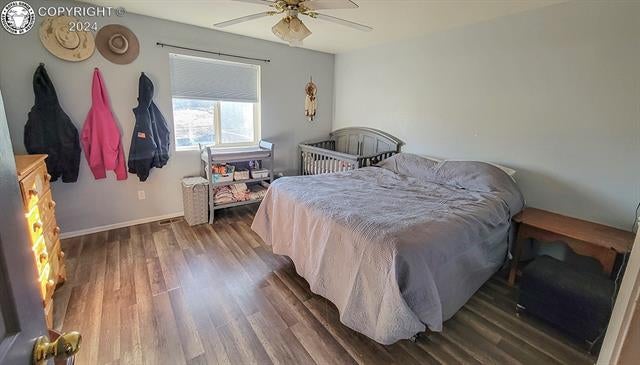 950 Quail Road Coal Creek, CO 81221 - Photo 25 of 36 Bedroom with ceiling fan and dark hardwood / wood-style flooring
