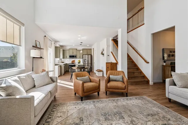 a living room with furniture or stairs and a couch