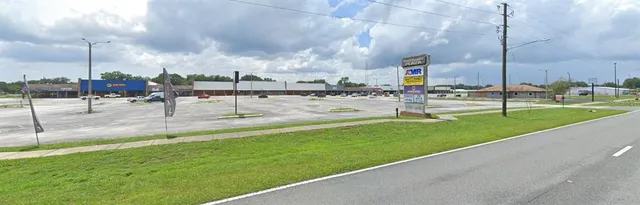 a view of a park with a garden