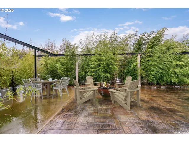 a view of an outdoor space with seating area