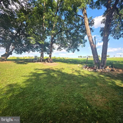 a yard with green space and trees