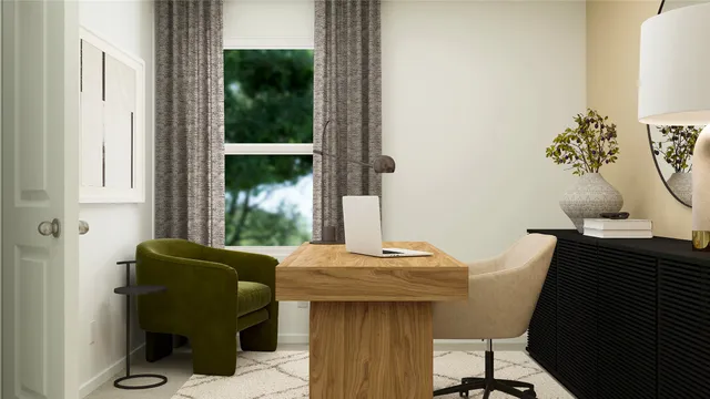 a living room with furniture and a window