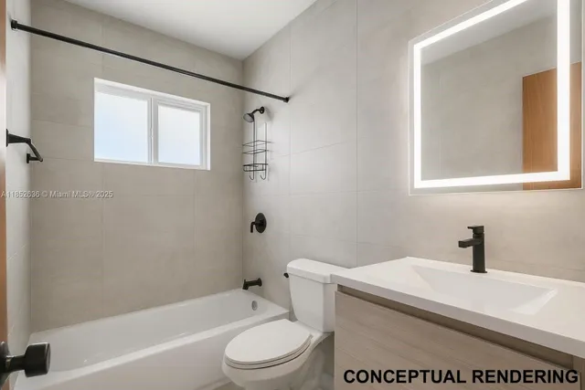 a bathroom with a toilet a sink a mirror and bathtub