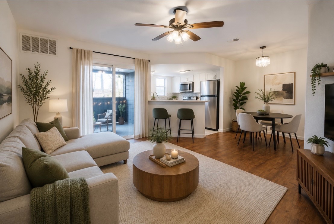 2500 Burleson Road, Unit 713 Austin, TX 78741 - Photo 2 of 15 An open concept living and dining space seamlessly connects to an inviting outdoor balcony.