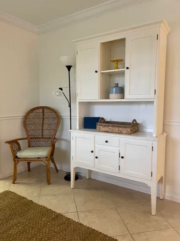 a living room with closet
