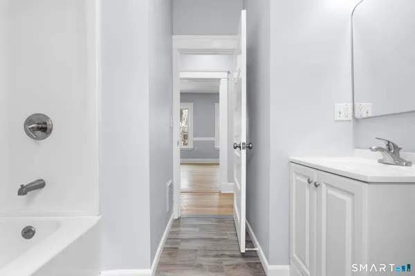 a view of a large building from a balcony