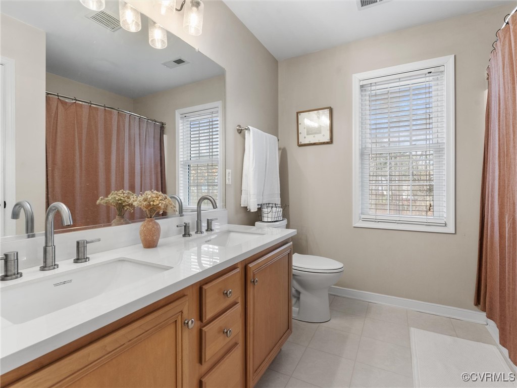 3640 Markey Road Midlothian, VA 23112 - Photo 34 of 42 a bathroom with a double vanity sink toilet and a mirror