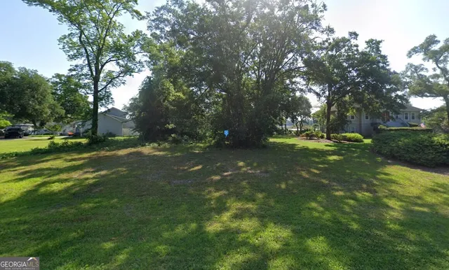 a view of a tree in a yard