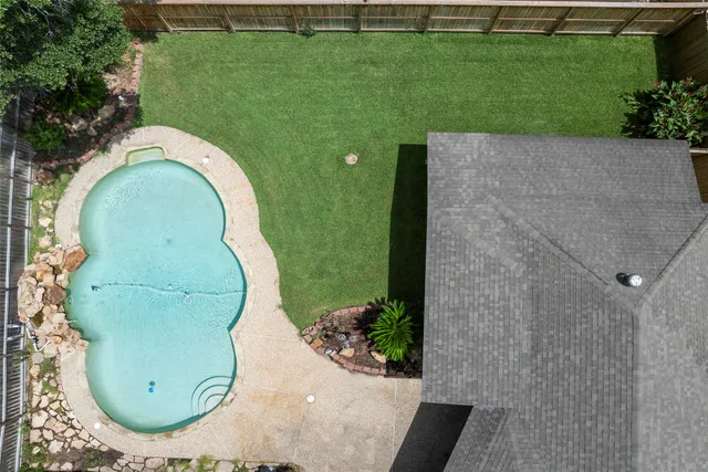 an aerial view of a house having outdoor space