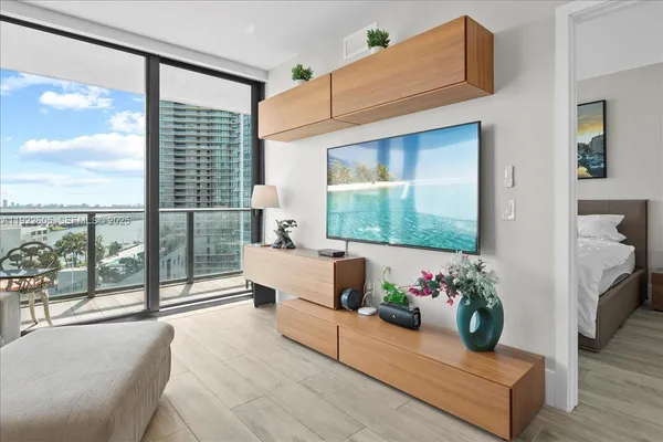 a view of balcony with furniture