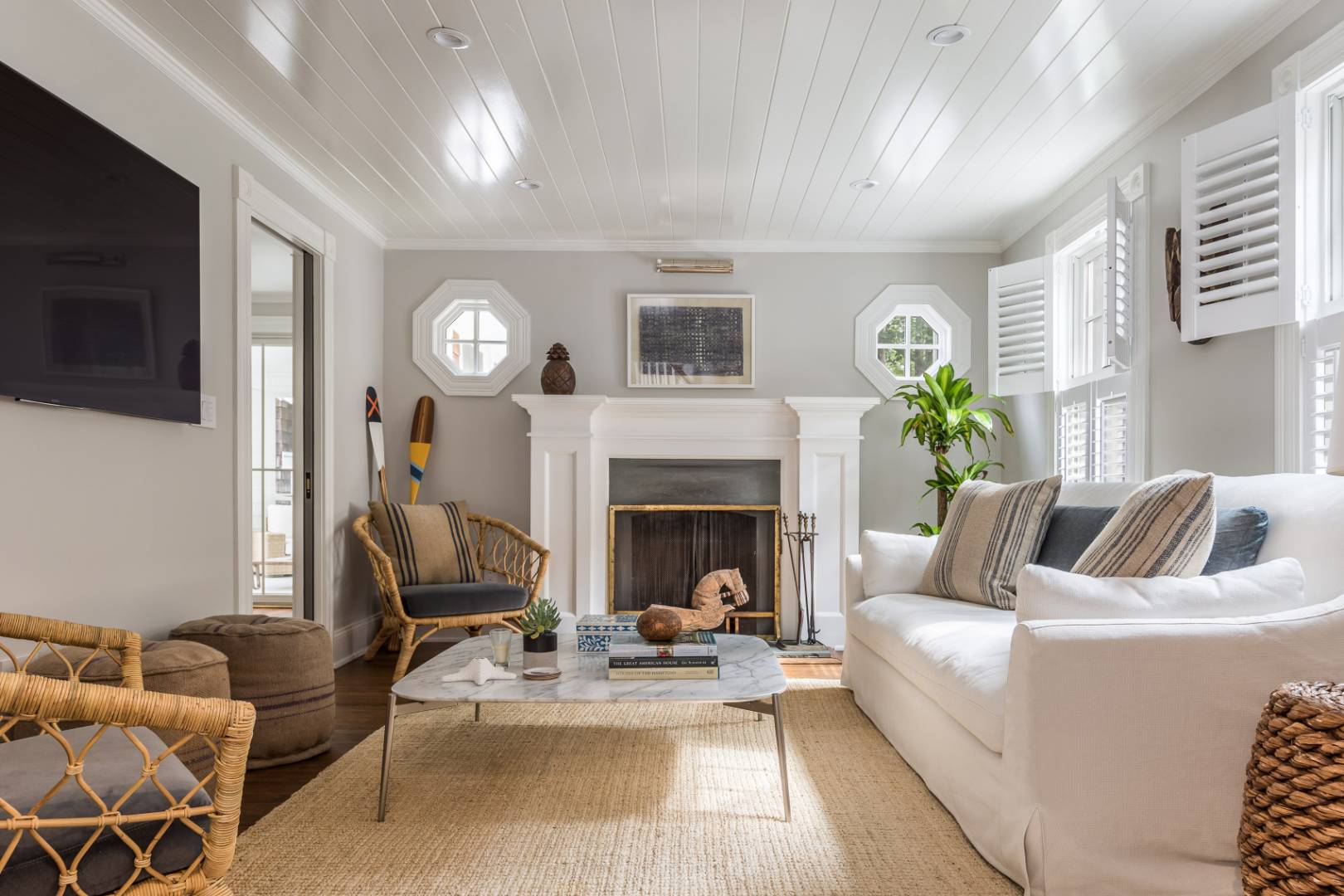 46 Maple Lane East Hampton, NY 11937 - Photo 6 of 21 a living room with furniture and a fireplace