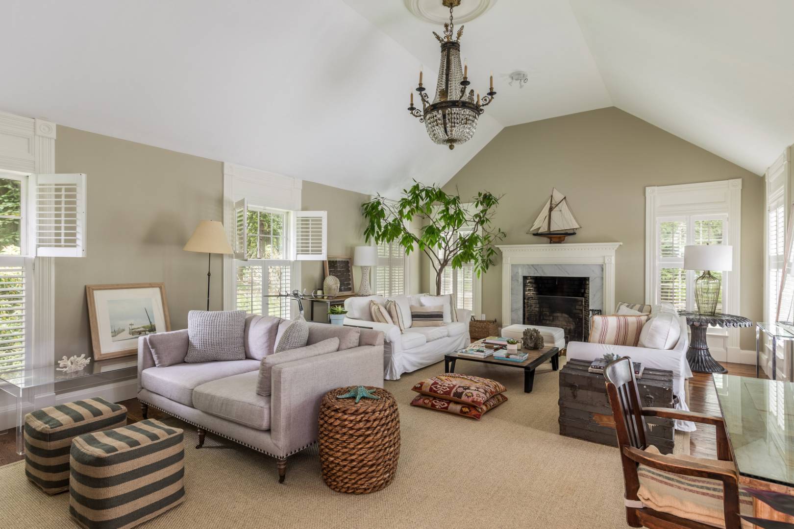 46 Maple Lane East Hampton, NY 11937 - Photo 8 of 21 a living room with furniture and a fireplace