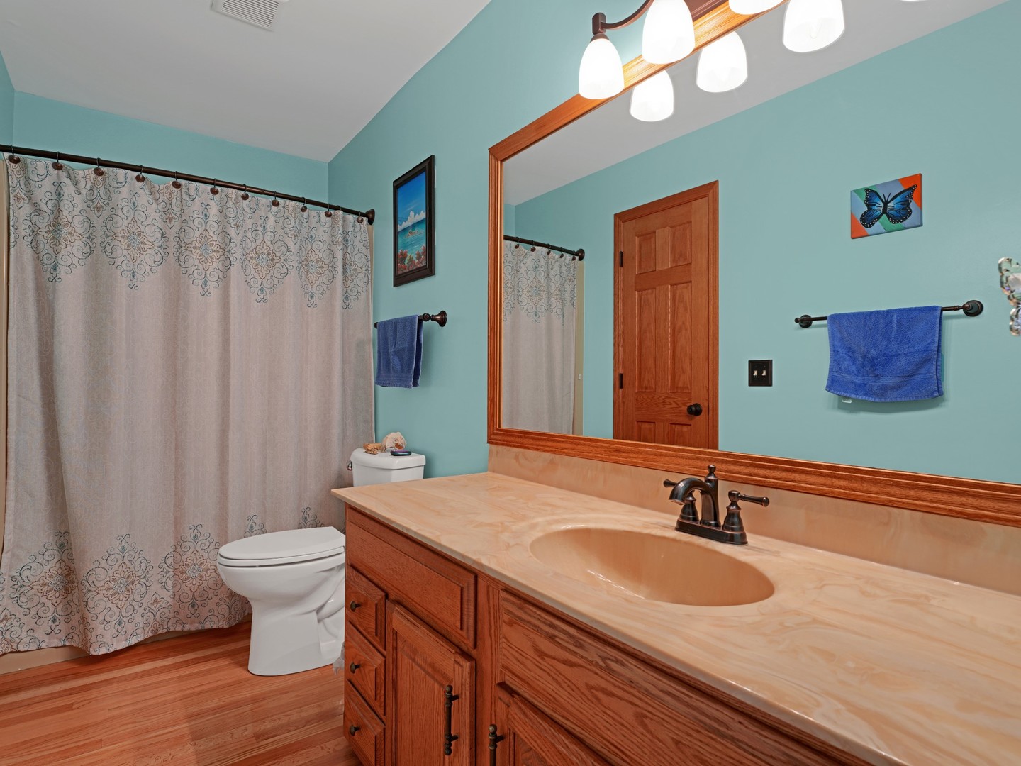 58 South Beck Road Lindenhurst, IL 60046 - Photo 22 of 37 a bathroom with a granite countertop sink and a mirror