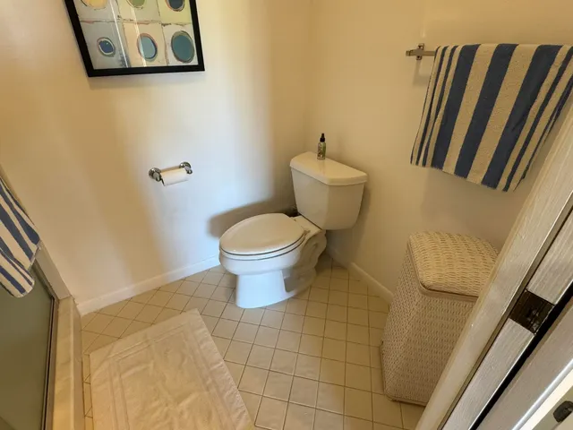 a bathroom with a toilet and a shower