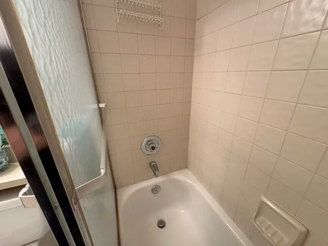 a bathroom with a bathtub