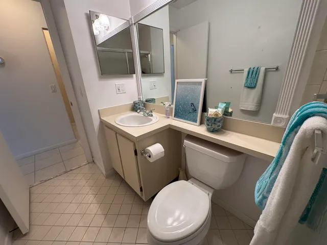 a bathroom with a toilet sink and mirror