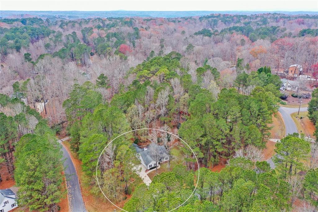 1413 Reed Lane Woodstock, GA 30189 - Photo 64 of 68 an aerial view of a house with a lush green forest