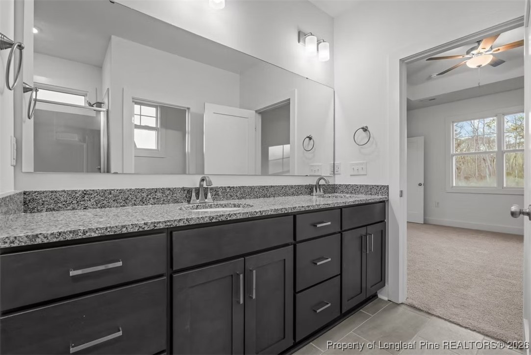 9806 Rockfish Road Raeford, NC 28376 - Photo 10 of 33 a bathroom with a granite countertop sink and a mirror