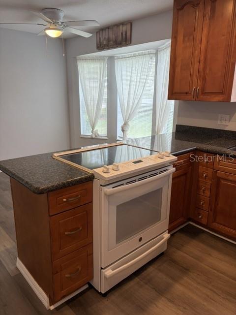 610 Kirkland Circle Dunedin, FL 34698 - Photo 22 of 28 a kitchen with a stove and wooden cabinets
