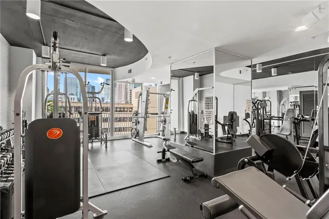 a view of a room with gym equipment