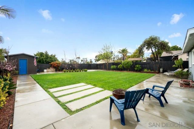 a garden view with a seating space and garden