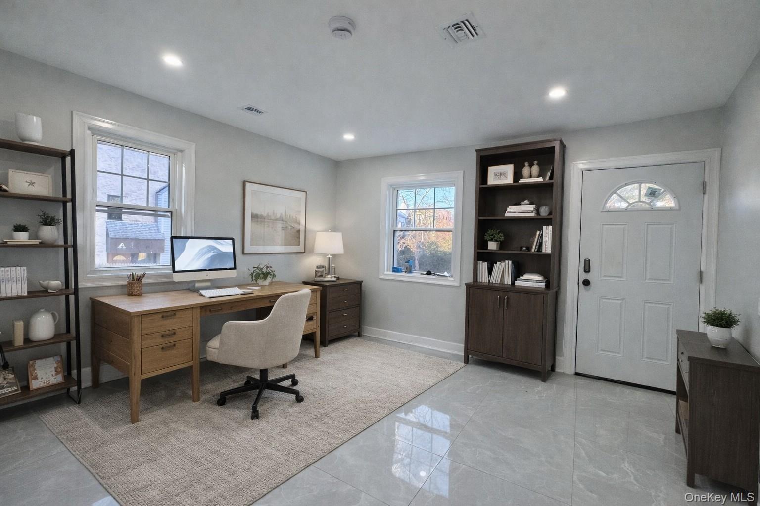 32 A Berkshire Road Great Neck, NY 11023 - Photo 5 of 38 Staged Office space with light marble finish flooring and recessed lighting