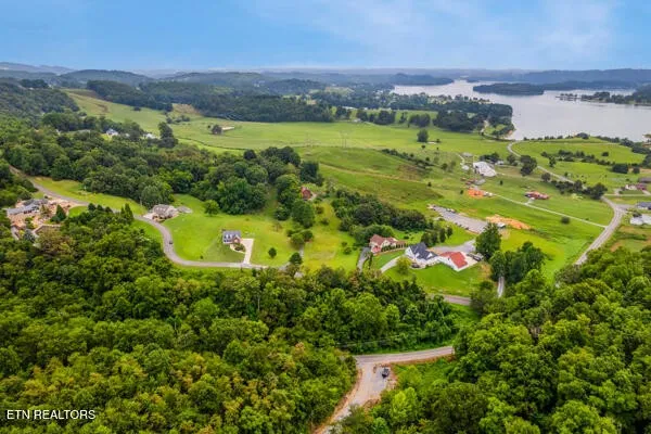 an aerial view of a houses with a yard