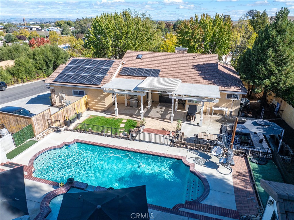 1329 Crown Way Paso Robles, CA 93446 - Photo 46 of 57 a aerial view of a house with swimming pool garden and patio