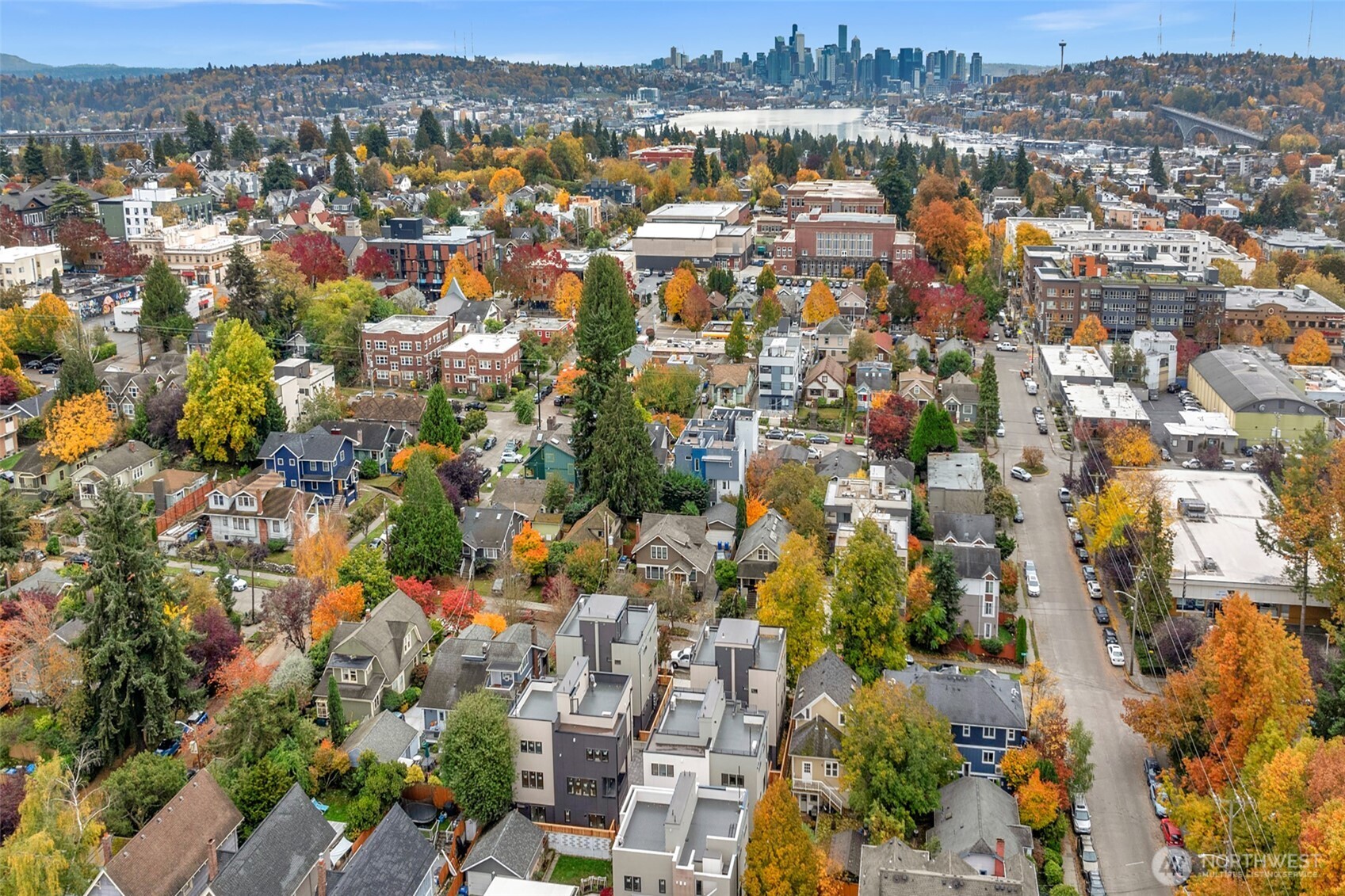 1416 North 47th Street, Unit B Seattle, WA 98103 - Photo 31 of 33 an aerial view of residential building and parking space
