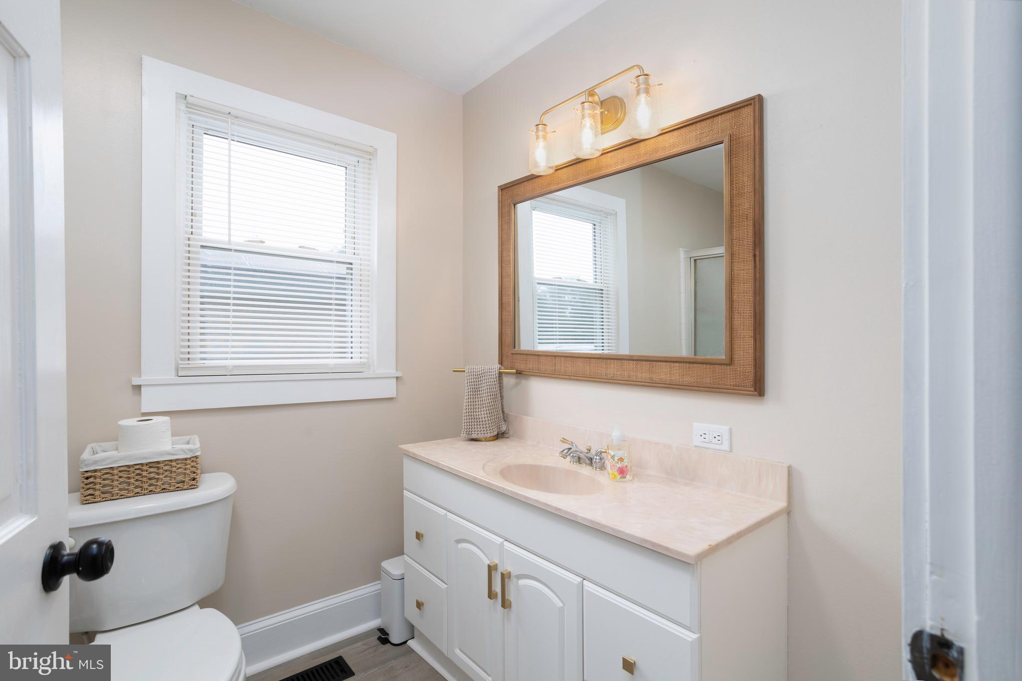 529 North 6th Street Denton, MD 21629 - Photo 11 of 21 a bathroom with a toilet sink vanity and mirror