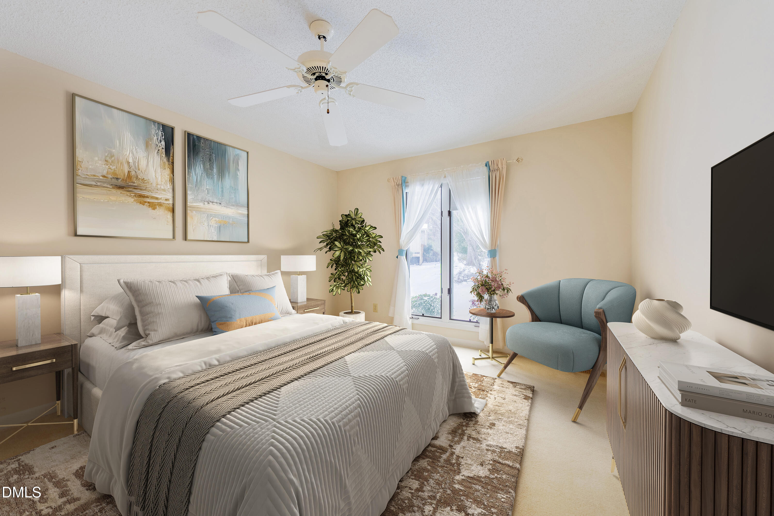 7918 Wood Cove Court Raleigh, NC 27615 - Photo 15 of 31 a bedroom with a bed and a flat screen tv