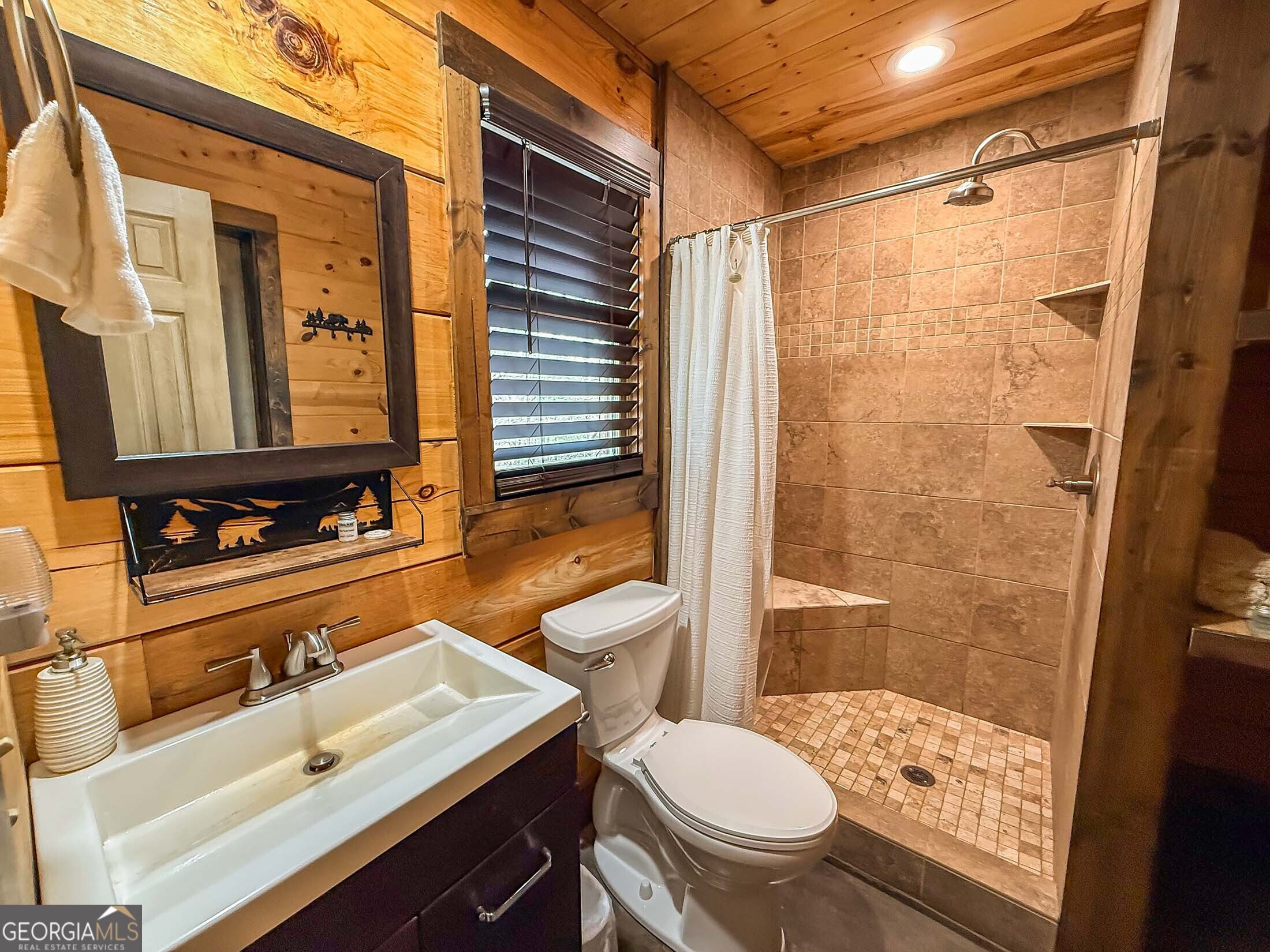 513 Coleman Heights Lane Rabun Gap, GA 30568 - Photo 29 of 36 a bathroom with a sink toilet and shower