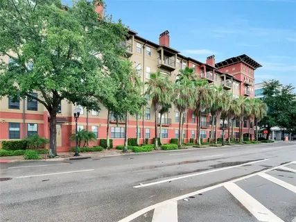 front view of a building with a street