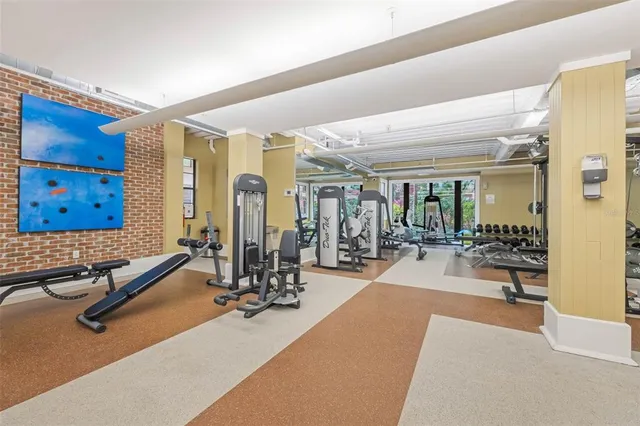 a view of a room with gym equipment