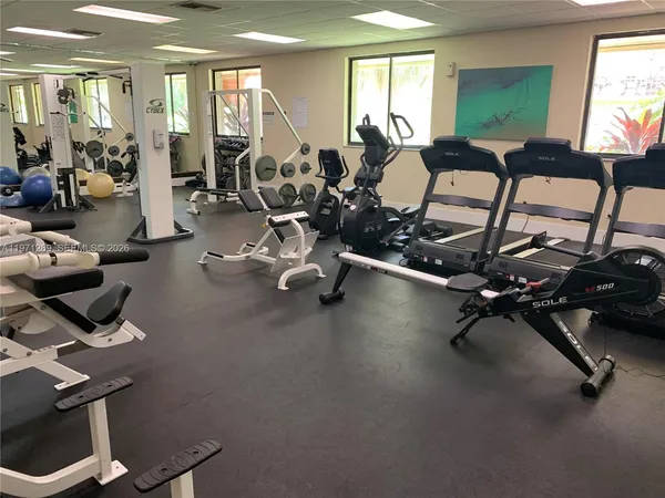 a view of a room with gym equipment
