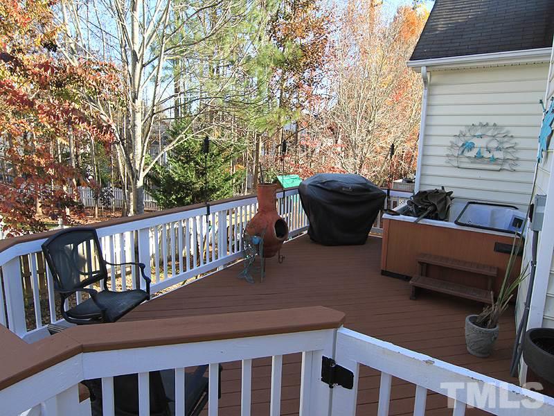 9908 Wyngate Ridge Drive Raleigh, NC 27617 - Photo 17 of 20 Two large deck areas make this outdoor space the perfect spot to entertain. Hot tub conveys!
