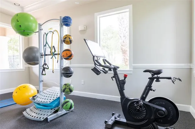 a room with gym equipment