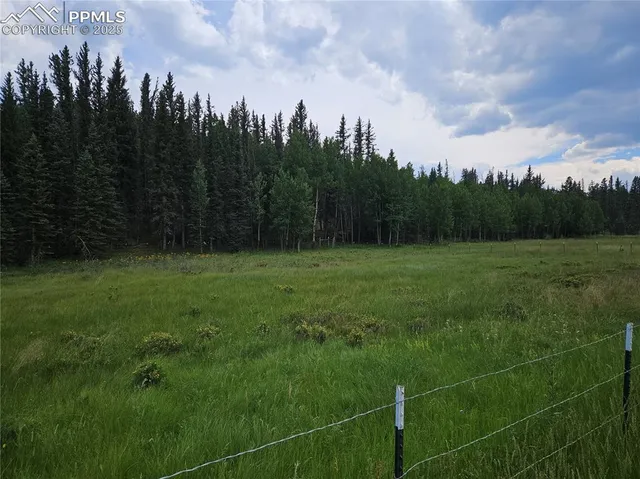 a view of a green field with wooden fence