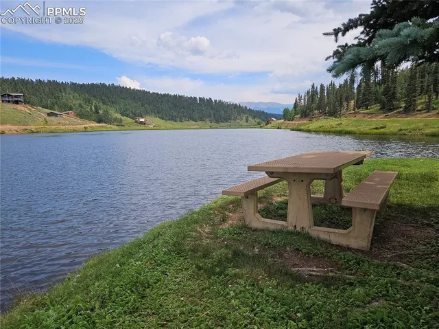 a view of a lake with a mountain in the background