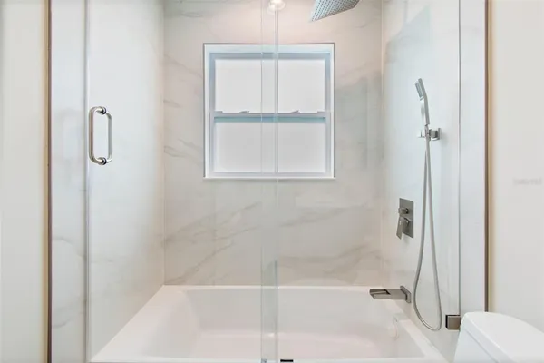 a bathroom with a bathtub