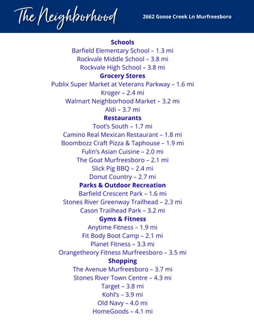 $549,000 | 2662 Goose Creek Lane, Murfreesboro, TN 37128