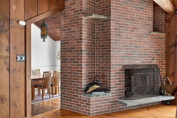 a front view of a building with large windows