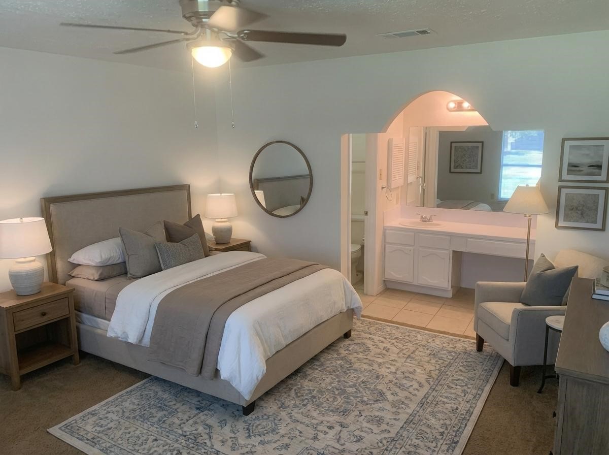 4419 Stallion Brook Lane Spring, TX 77388 - Photo 10 of 15 a bedroom with bed and a chandelier