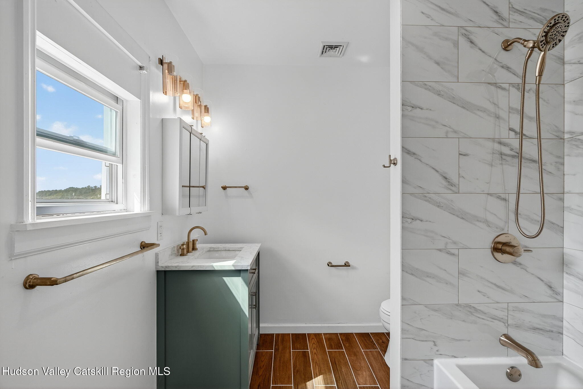17 New Street Catskill, NY 12414 - Photo 37 of 92 a bathroom with a sink a toilet and shower